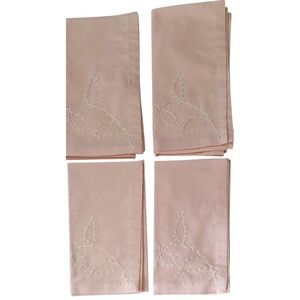 Villeroy and‎ Boch Embroidered Napkins Cotton Light Pink Peach Set of Four